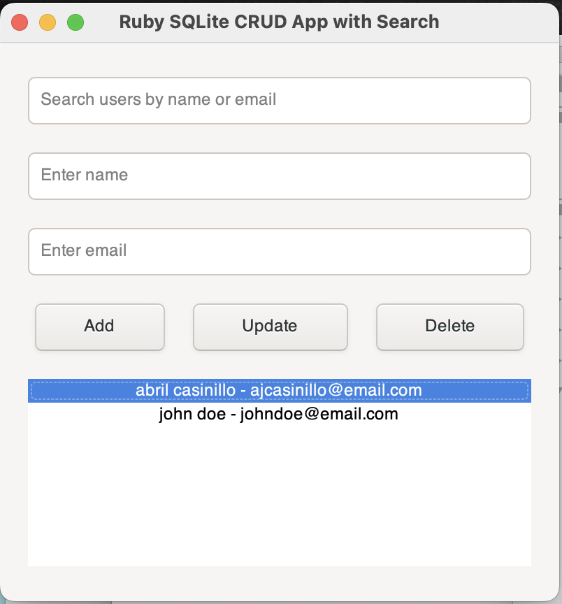 Ruby GUI CRUD App using gtk3