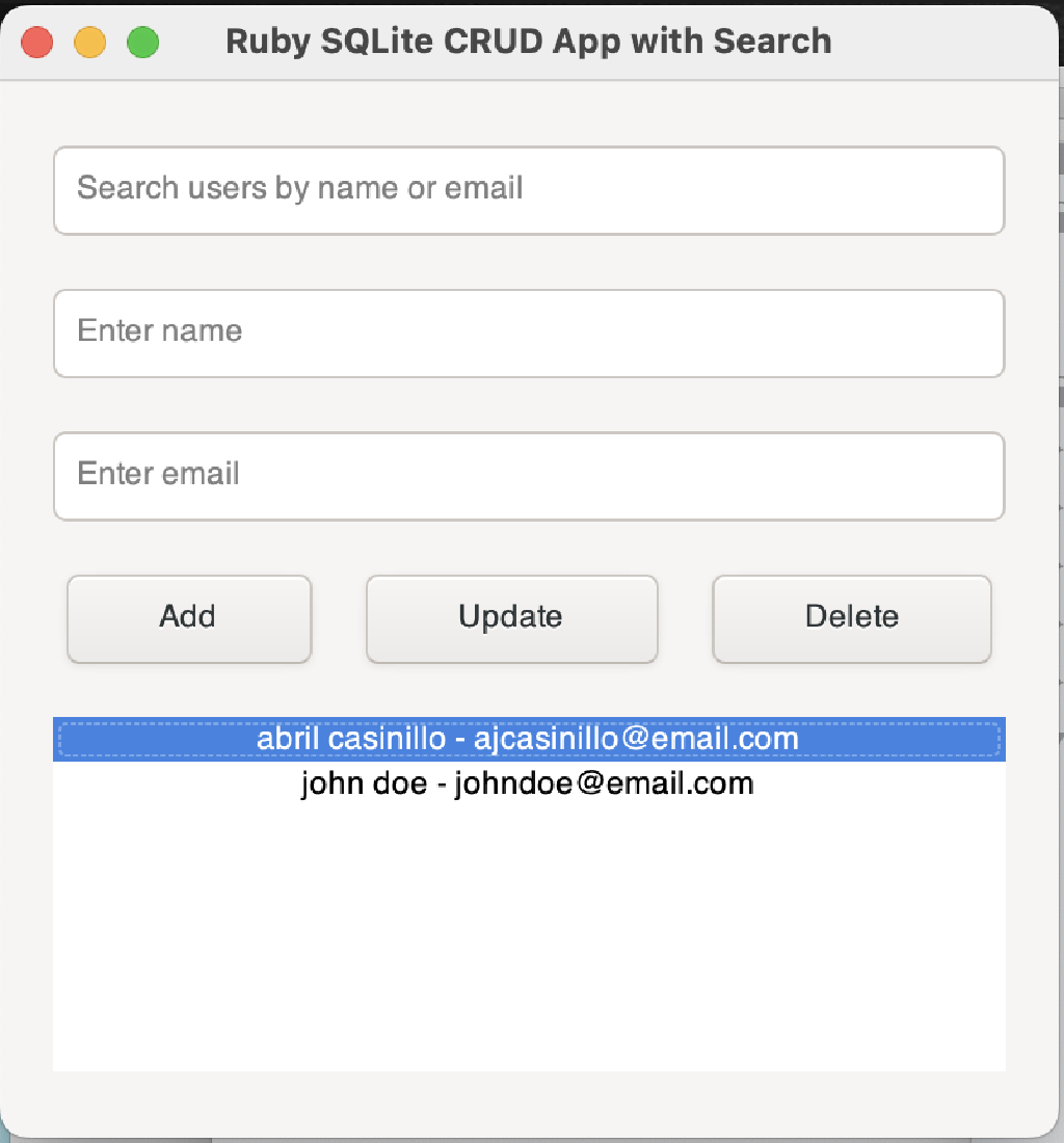 Ruby GUI CRUD App